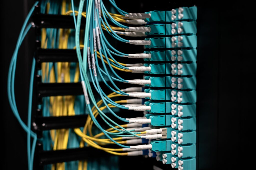 Network cables connected to a server switch